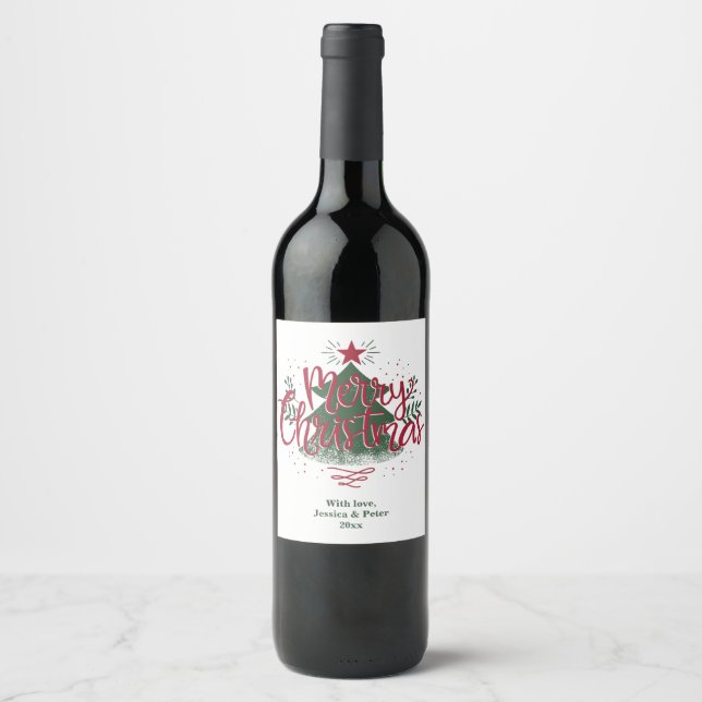 Minimal Merry Christmas Wine Label Weinetikett (Vorderseite)