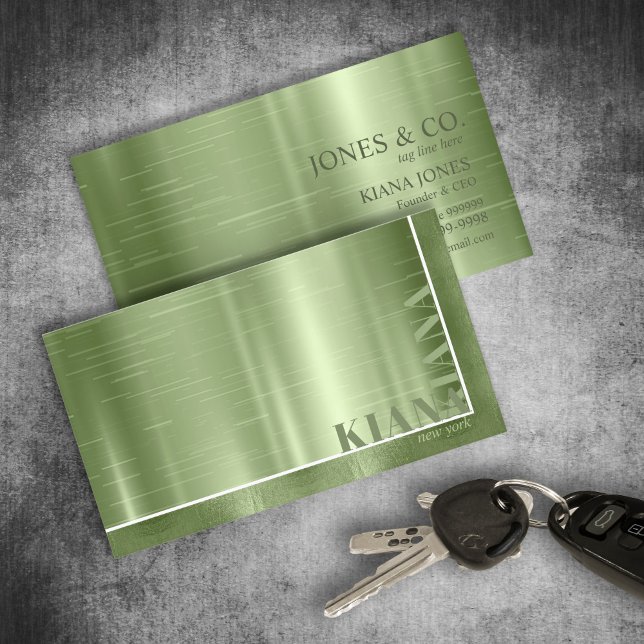 Minimal Metal Sheen & Foil Olive Green ID791 Visitenkarte (Von Creator hochgeladen)
