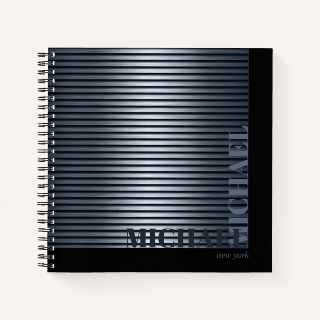 Minimal Metal Stripe Steel Blue ID792 Notizbuch (Vorderseite)