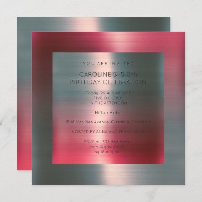 Minimal Metallic Rosa Rosa Geburtstagsparty Einladung (Vorne/Hinten)