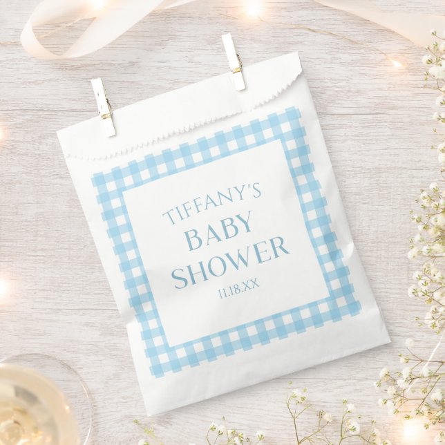 Minimal Minimalistisch Blue Kariert Baby Dusche Geschenktütchen (Ausgeschnitten)