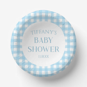 Minimal Minimalistisch Blue Kariert Baby Dusche Pappteller