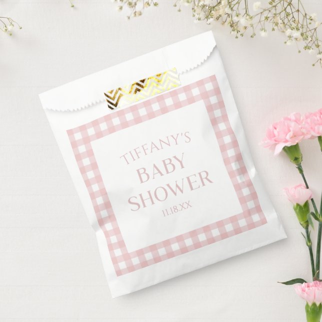 Minimal Minimalistisch rosa Karierte Babydusche Geschenktütchen (Versiegelt)