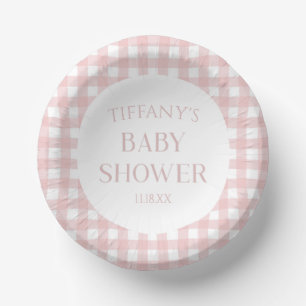 Minimal Minimalistisch rosa Karierte Babydusche Pappteller