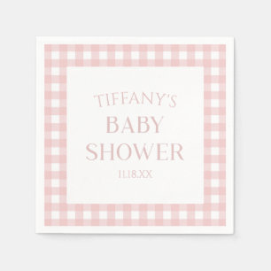 Minimal Minimalistisch rosa Karierte Babydusche Serviette