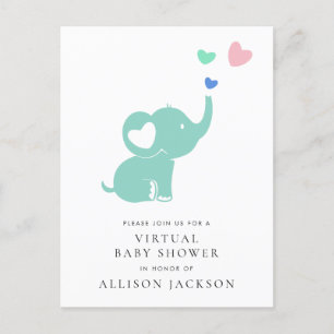 Minimal Minze Green Elephant Virtual Baby Dusche Einladungspostkarte