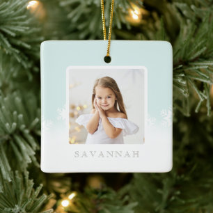 Minimal Minze Green Ombre & Snowflake zwei Foto Keramikornament