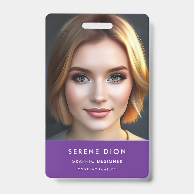 Minimal Mitarbeiter ID Card Foto Royal Lila Ausweis (Vorderseite)