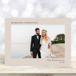 Minimal Modern 2 Foto Taupe Verheiratet Weihnachte Feiertagskarte