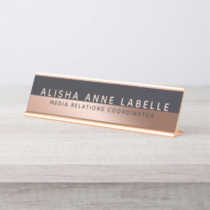 Minimal & modern 2-Tone-Rose Gold Blue Graphit Schreibtischnamensplakette