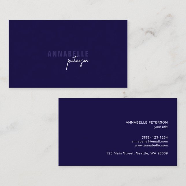 Minimal Modern Beruflich Blue Simple Visitenkarte (Vorne/Hinten)