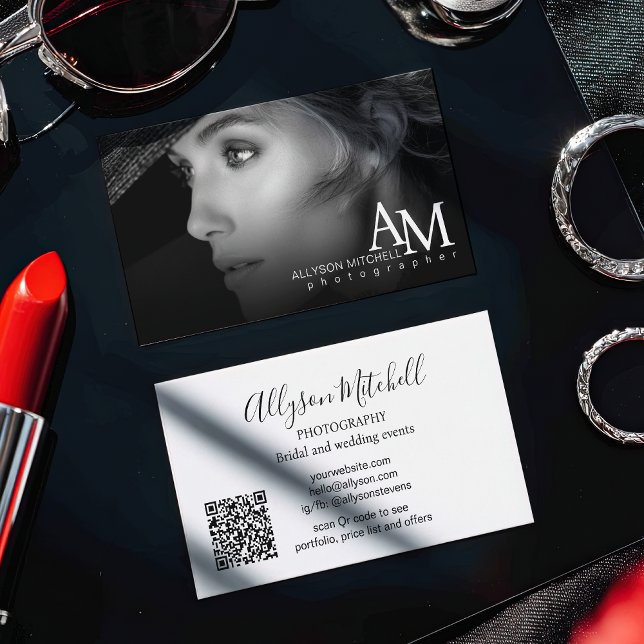 Minimal Modern Black White Photo QR Photography Visitenkarte (Minimal Modern Black White Photo QR Photography Business Card)