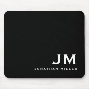 Minimal modern Block Monogram Black Mousepad