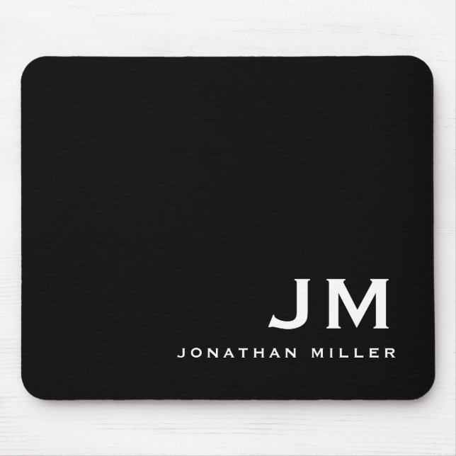 Minimal modern Block Monogram Black Mousepad (Vorne)