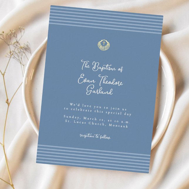 Minimal modern blue baptism Foil Invitation Folieneinladung (Von Creator hochgeladen)