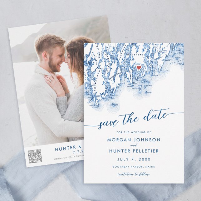 Minimal Modern Boothbay Hafen Maine Karte (Boothbay Harbor Maine Map Wedding Save the Date in Minimal Modern Navy Blue from Coastal Map Designs)