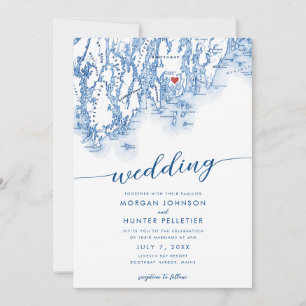 Minimal Modern Boothbay Hafen Maine Karte Hochzeit