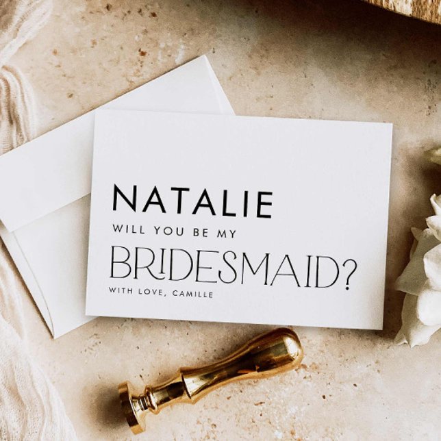Minimal Modern Bridesmaid Vorschlag Card Einladung (Simple Black and White Bridesmaid proposal card.)