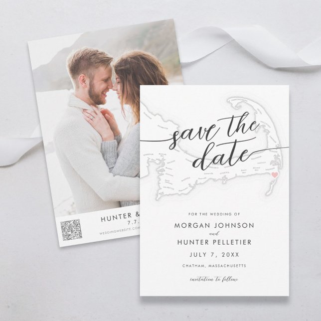 Minimal Modern Chatham Bars Inn Karte (Chatham Bars Inn Wedding Save the Dates in minimal modern black and white from Coastal Map Designs)