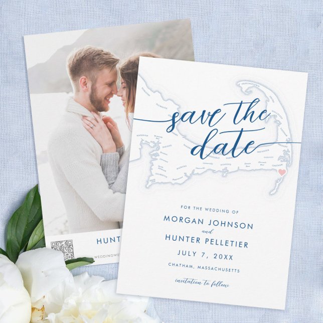 Minimal Modern Chatham Bars Inn Karte (Chatham Bars Inn Wedding Save the Dates in minimal modern navy blue from Coastal Map Designs)