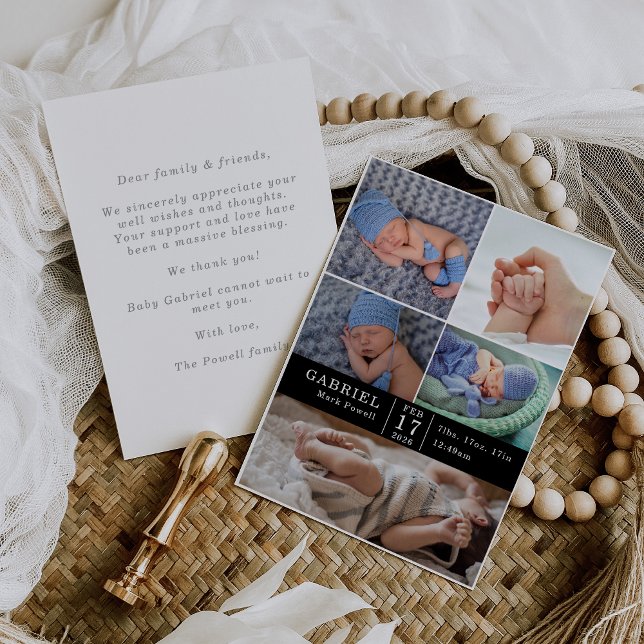 Minimal Modern Chic Photo Collage Baby Reveal Card Einladung (Von Creator hochgeladen)