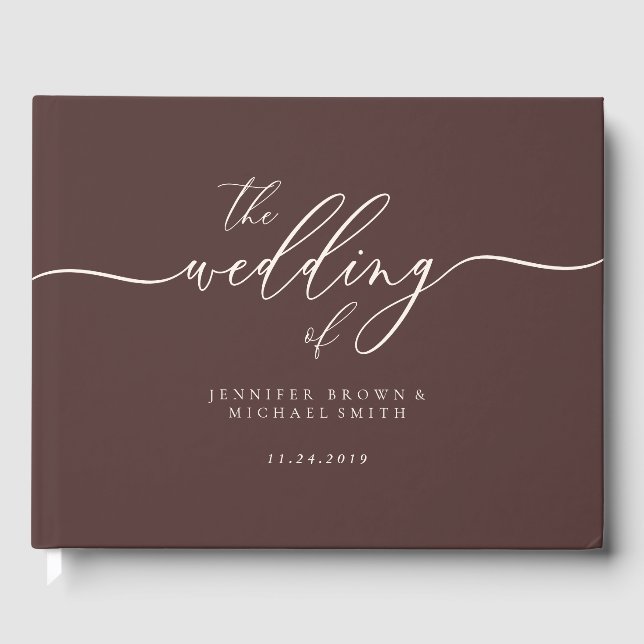 Minimal Modern Chocolate Brown Wedding Guest Gästebuch (Vorderseite)