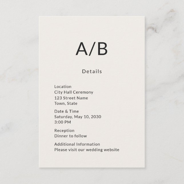 Minimal Modern City Hall Wedding Details Card Begleitkarte (Vorderseite)