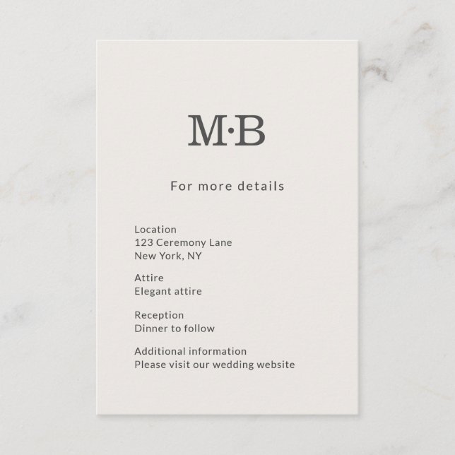 Minimal Modern Elopement Wedding Details Card Begleitkarte (Vorderseite)