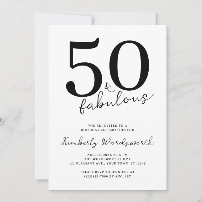 Minimal Modern Fifty and Fabulous 50th Birthday Einladung (Vorderseite)