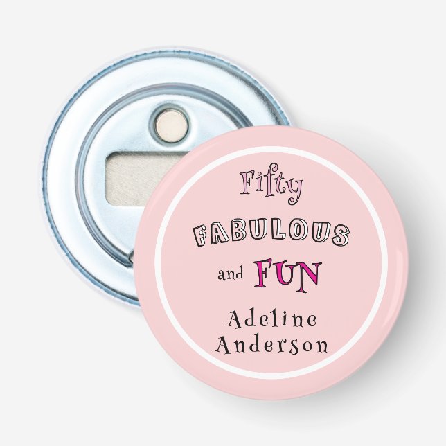 Minimal Modern Fifty Fabulous Fun Pink 50 Birthday Flaschenöffner (Vorderseite)
