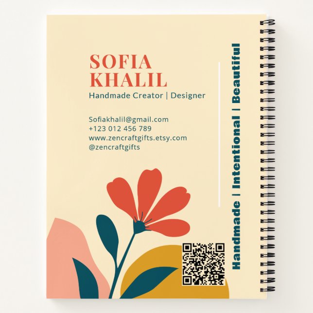 Minimal Modern Floral Terracotta Mustard Green Notizbuch (Rückseite)