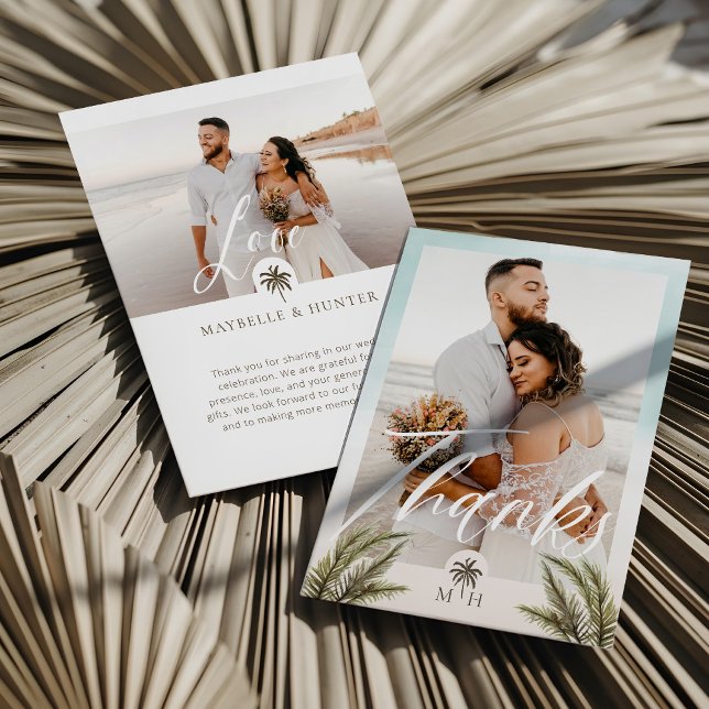 Minimal Modern Foto Palm Tree Monogram Vielen Dank Dankeskarte (Minimal Modern Photo Palm Tree Monogram Thank You)