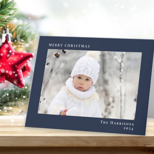 Minimal Modern frohe Weihnachten Blauer Foto (Share the love and warmth of the season with your personalized photo Christmas card)