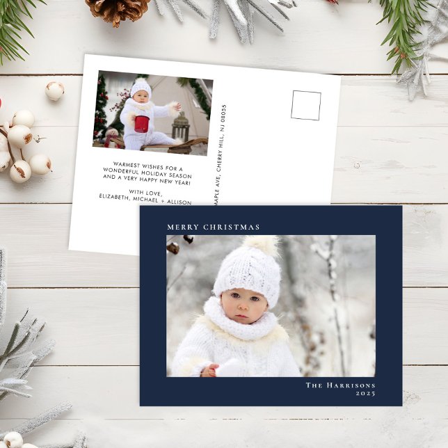 Minimal Modern frohe Weihnachten Blauer Foto (Von Creator hochgeladen)