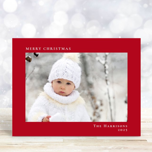 Minimal Modern frohe Weihnachten Foto Rot (Share the love and warmth of the season with your personalized photo Christmas card)