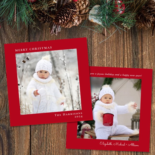 Minimal Modern frohe Weihnachten Foto Rot (Share the love and warmth of the season with your personalized photo Christmas card)