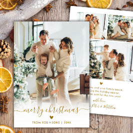 Minimal Modern Gold Script 4 Photo Merry Christmas Feiertagskarte
