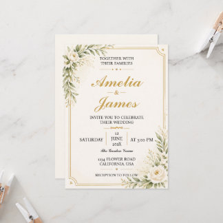 Minimal Modern Gold Wedding Invitation Elegant  Einladung