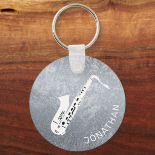 Minimal Modern Grey Saxophone Saxo Personalized Schlüsselanhänger