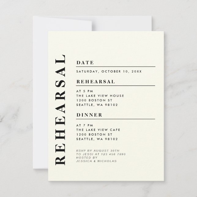 Minimal Modern Ivory Probe Dinner Elegante Einladung (Vorderseite)