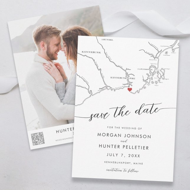 Minimal Modern Kennebunkport Maine Karte (Kennebunkport maine wedding save the date minimal, modern, black and white from Coastal Map Design)