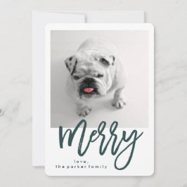 Minimal Modern Merry | Aquamarin mit Foto Feiertagskarte