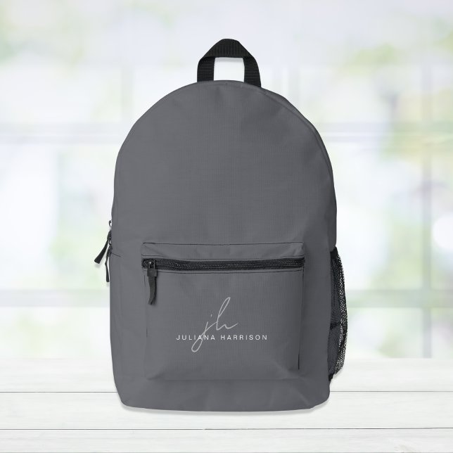 Minimal Modern Monogram Gray Bedruckter Rucksack (Von Creator hochgeladen)