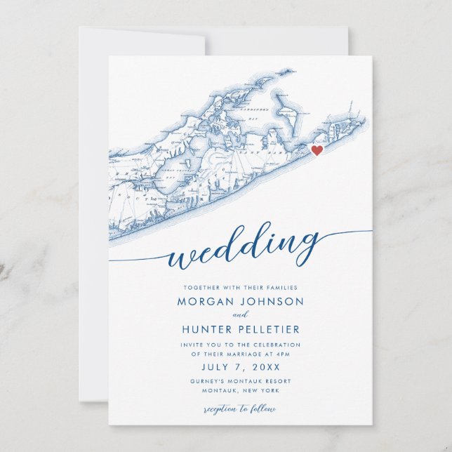 Minimal Modern Montauk Long Island Karte Hochzeit (Vorderseite)