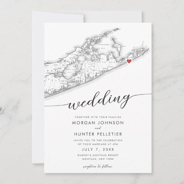 Minimal Modern Montauk Long Island Karte Hochzeit (Vorderseite)