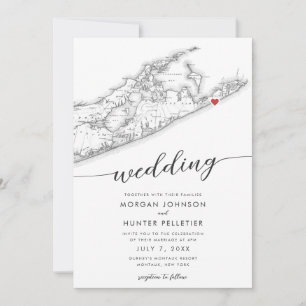 Minimal Modern Montauk Long Island Karte Hochzeit