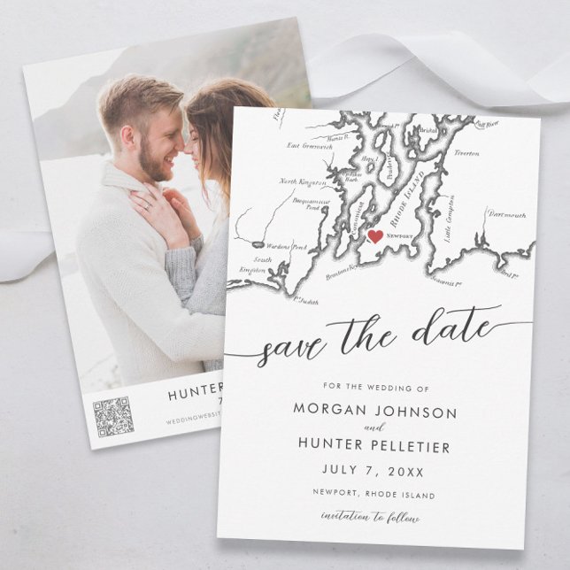 Minimal Modern Newport Rhode Island Karte (Newport Rhode Island wedding save the date modern minimal black and white from Coastal Map Designs)