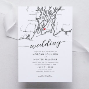 Minimal Modern Newport Rhode Island Map Wedding Einladung