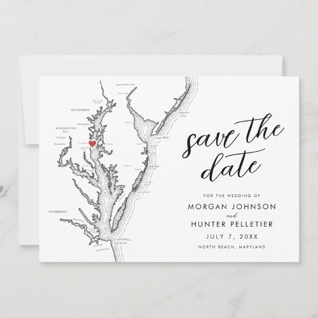 Minimal Modern North Beach MD Wedding Save The Date (Vorderseite)