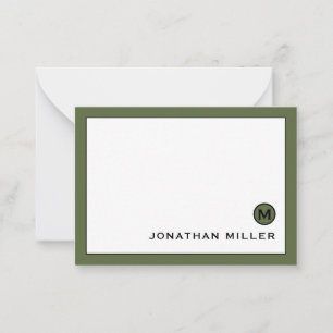 Minimal Modern Olive Green Monogram Mitteilungskarte